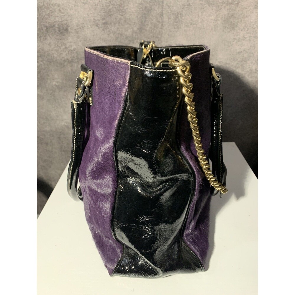 Guia’s Italian Women's Purple & Black Calf Hair Handbag – Gold Chain Accents - Picture 4 of 10
